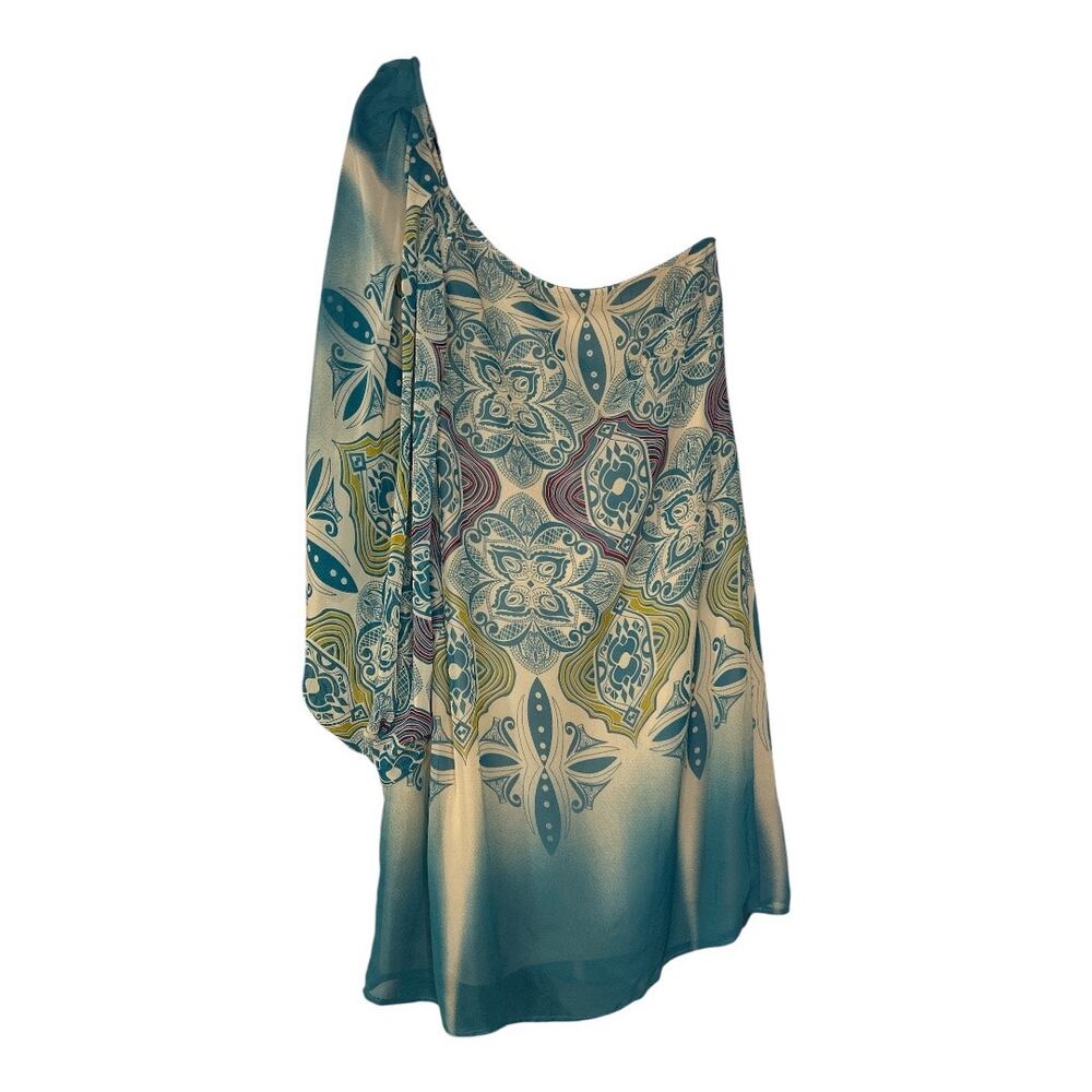 Maude One Shoulder Boho Dress, Teal - L